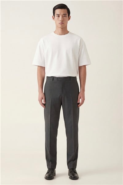 Giotelli Erkek Antrasit Dar Kesim Slim Fit %100 Yün Yan Cep Normal Bel Pantolon