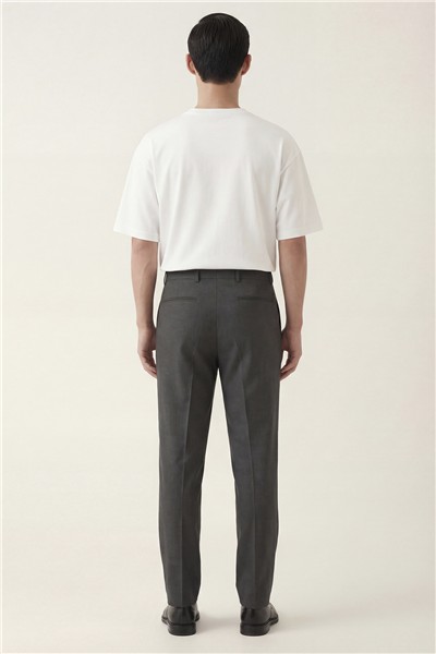 Giotelli Erkek Antrasit Dar Kesim Slim Fit %100 Yün Yan Cep Normal Bel Pantolon