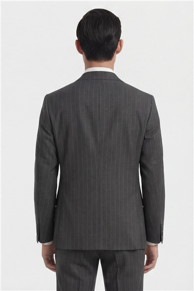 Giotelli Erkek Antrasit Dar Kesim Slim Fit Viskon Dokuma Çizgili Klasik Yaka 6 Drop Takım Elbise