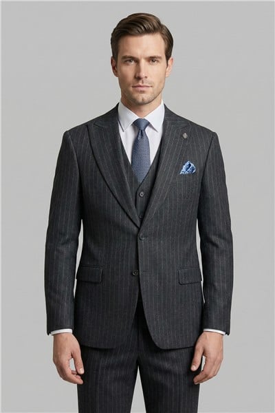 Giotelli Erkek Antrasit Dar Kesim Slim Fit Viskon 8 Drop Klasik Takım Elbise