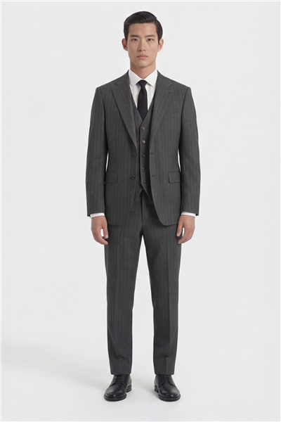 Giotelli Erkek Antrasit Dar Kesim Slim Fit Viskon Dokuma Çizgili Klasik Yaka 6 Drop Takım Elbise