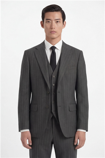 Giotelli Erkek Antrasit Dar Kesim Slim Fit Viskon Dokuma Çizgili Klasik Yaka 6 Drop Takım Elbise