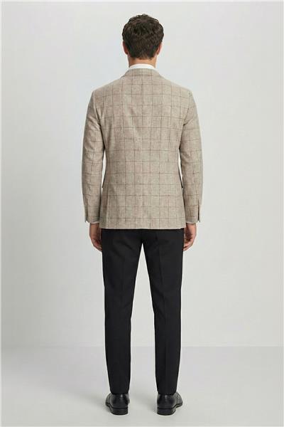 Giotelli Bej Ekose Sivri Yaka Roma Kalıp 6 Drop Astarsız Erkek Ceket