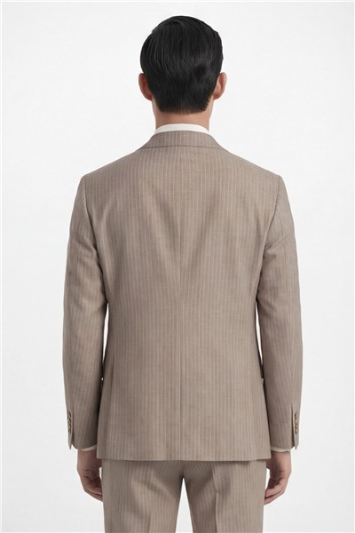 Giotelli Erkek Bej Normal Kesim Regular Fit Dokuma Çizgili Takım Elbise