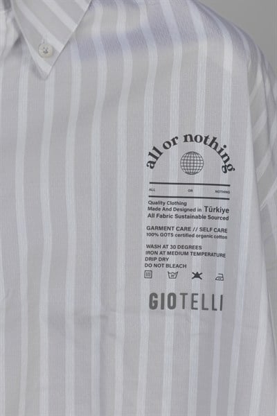 Giotelli Erkek Bej Normal Kesim Regular Fit %100 Pamuk Dokuma Çizgili Düğmeli Yaka Gömlek