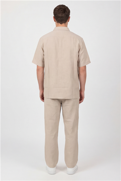 Giotelli Erkek Bej Normal Kesim Regular Fit Pamuklu Dokuma Lastikli Bel Kamp Yaka Takım Elbise