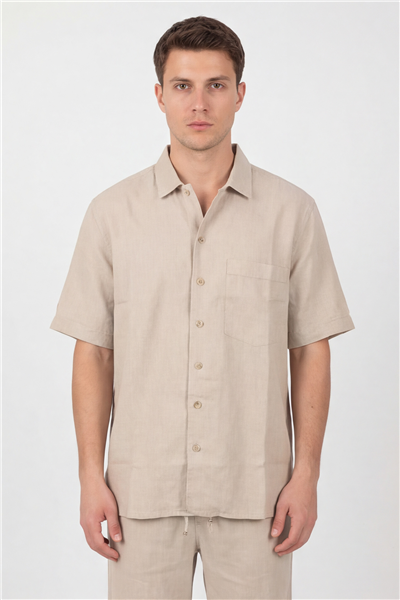 Giotelli Erkek Bej Normal Kesim Regular Fit Pamuklu Dokuma Lastikli Bel Kamp Yaka Takım Elbise