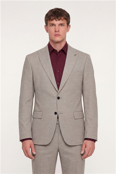 Giotelli Erkek Bej Dar Kesim Slim Fit Viskon Klasik Yaka 6 Drop Takım Elbise