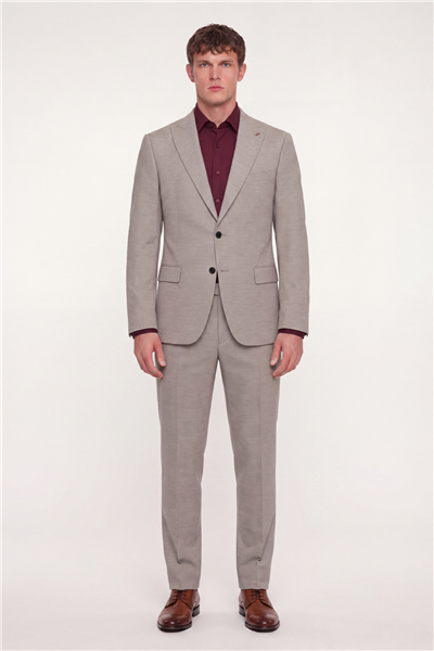 Giotelli Erkek Bej Dar Kesim Slim Fit Viskon Klasik Yaka 6 Drop Takım Elbise