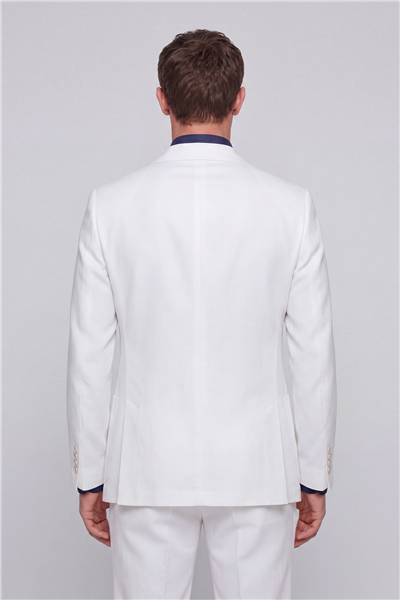 Giotelli Erkek Beyaz Dar Kesim Slim Fit Viskon Torba Cep Klasik Yaka Takım Elbise