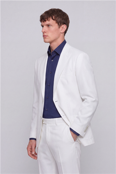 Giotelli Erkek Beyaz Dar Kesim Slim Fit Viskon Torba Cep Klasik Yaka Takım Elbise