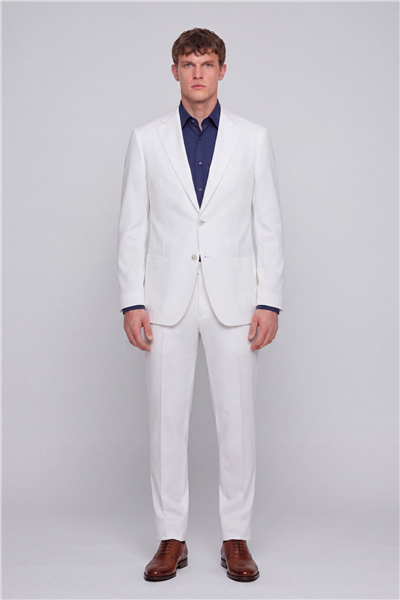 Giotelli Erkek Beyaz Dar Kesim Slim Fit Viskon Torba Cep Klasik Yaka Takım Elbise