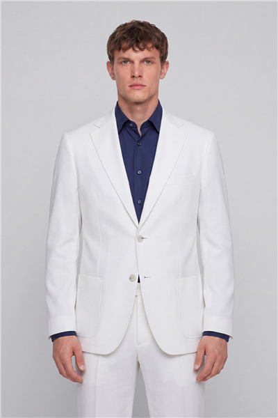 Giotelli Erkek Beyaz Dar Kesim Slim Fit Viskon Torba Cep Klasik Yaka Takım Elbise