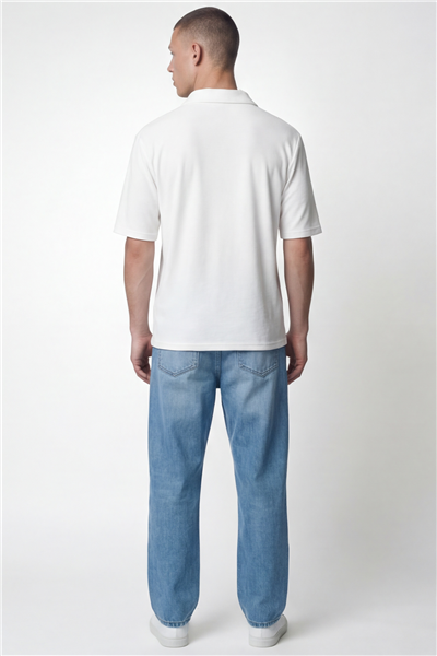 Beyaz Polo Yaka Havlu T-Shirt