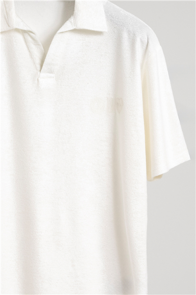 Beyaz Polo Yaka Havlu T-Shirt