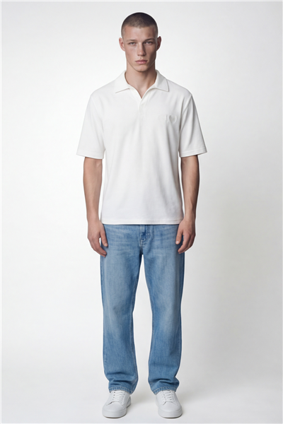 Beyaz Polo Yaka Havlu T-Shirt