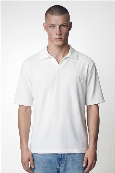 Beyaz Polo Yaka Havlu T-Shirt