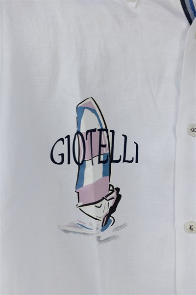 Giotelli Erkek Beyaz Dar Kesim Slim Fit Dokuma Baskılı Klasik Yaka Gömlek