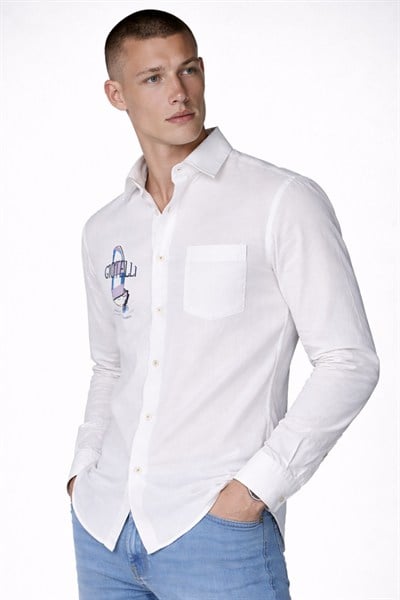 Giotelli Erkek Beyaz Dar Kesim Slim Fit Dokuma Baskılı Klasik Yaka Gömlek