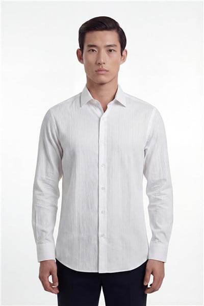 Giotelli Erkek Beyaz Normal Kesim Regular Fit %100 Pamuk Minimal Klasik Gömlek