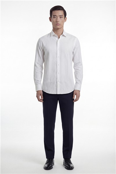 Giotelli Erkek Beyaz Normal Kesim Regular Fit %100 Pamuk Minimal Klasik Gömlek