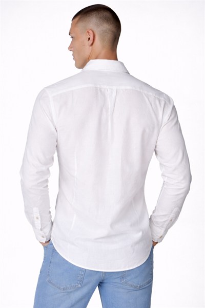 Giotelli Erkek Beyaz Dar Kesim Slim Fit Dokuma Baskılı Klasik Yaka Gömlek