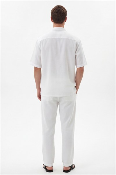 Giotelli Erkek Beyaz Normal Kesim Regular Fit Pamuklu Dokuma Lastikli Bel Kamp Yaka Takım Elbise