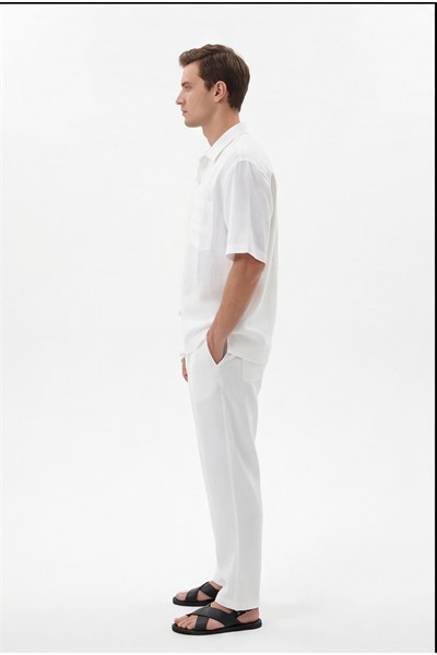 Giotelli Erkek Beyaz Normal Kesim Regular Fit Pamuklu Dokuma Lastikli Bel Kamp Yaka Takım Elbise