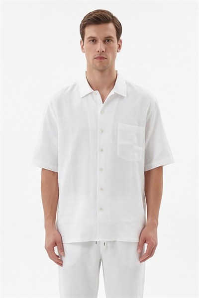 Giotelli Erkek Beyaz Normal Kesim Regular Fit Pamuklu Dokuma Lastikli Bel Kamp Yaka Takım Elbise
