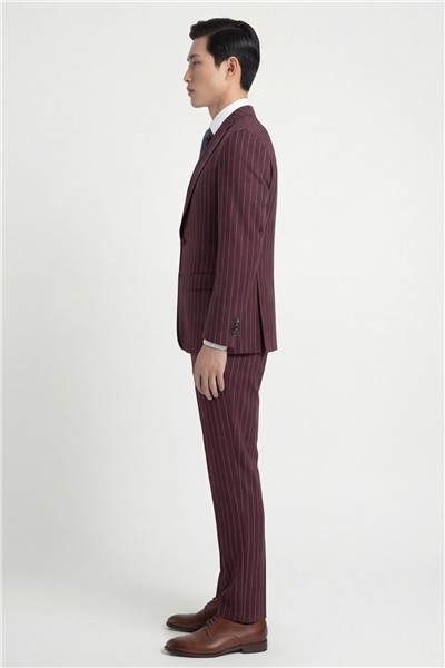 Giotelli Erkek Bordo Dar Kesim Slim Fit Viskon Dokuma Normal Bel 6 Drop Klasik Takım Elbise