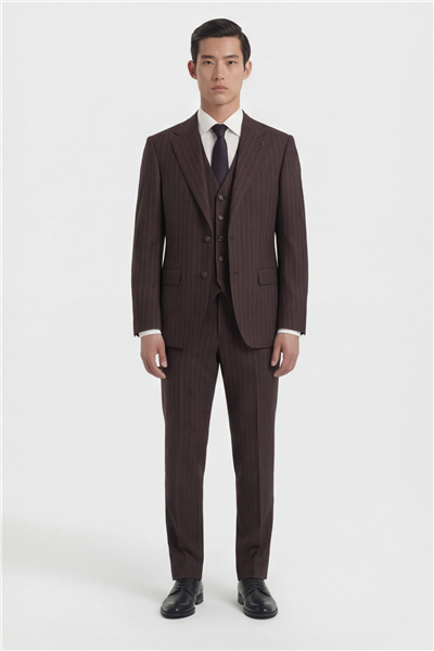 Giotelli Erkek Bordo Dar Kesim Slim Fit Viskon Dokuma Çizgili Klasik Yaka 6 Drop Takım Elbise