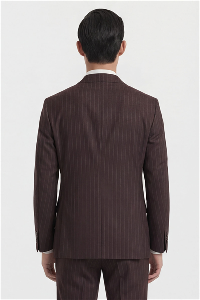 Giotelli Erkek Bordo Dar Kesim Slim Fit Viskon Dokuma Çizgili Klasik Yaka 6 Drop Takım Elbise