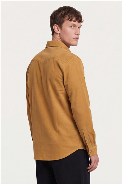 Giotelli Erkek Camel Normal Kesim Regular Fit %100 Pamuk Düğmeli Cep Klasik Yaka Gömlek