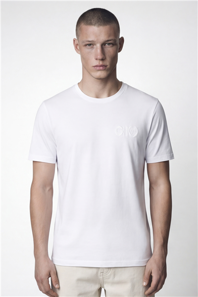 Giotelli Erkek Ekru Dar Kesim Slim Fit Dokuma Bisiklet Yaka Tişört