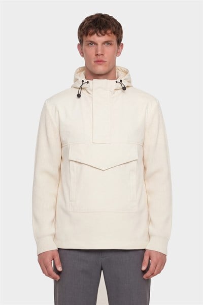 Giotelli Erkek Ekru Normal Kesim Regular Fit Fleto Kapaklı Cep Kapişonlu Sweatshirt