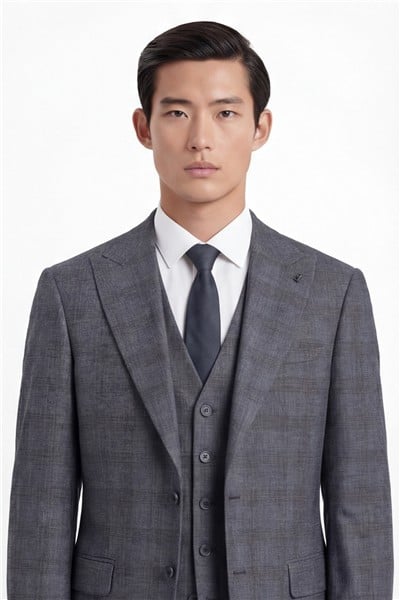 Giotelli Erkek Füme Dar Kesim Slim Fit Viskon Dokuma Normal Bel 10 Drop Yelekli Klasik Takım Elbise