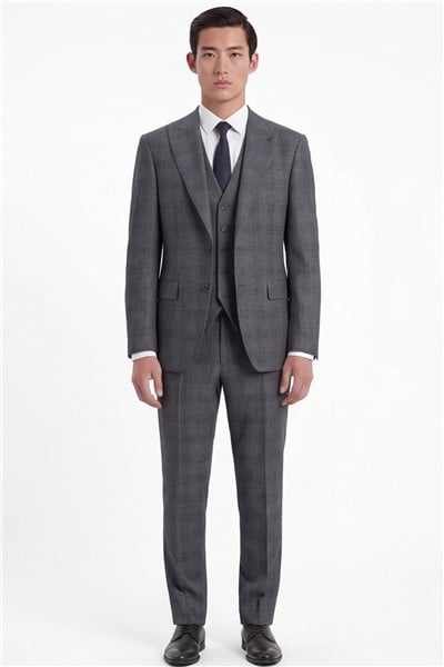 Giotelli Erkek Siyah Dar Kesim Slim Fit Viskon Dokuma Normal Bel 10 Drop Yelekli Klasik Takım Elbise