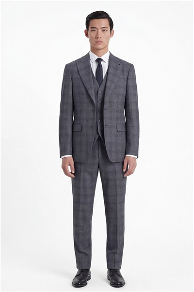 Giotelli Erkek Füme Dar Kesim Slim Fit Viskon Dokuma Normal Bel 10 Drop Yelekli Klasik Takım Elbise