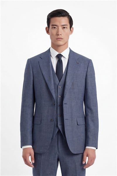 Giotelli Erkek Lacivert Dar Kesim Slim Fit Viskon Dokuma Normal Bel 6 Drop Yelekli Klasik Takım Elbise