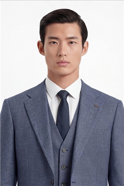 Giotelli Erkek Lacivert Dar Kesim Slim Fit Viskon Dokuma Normal Bel 6 Drop Yelekli Klasik Takım Elbise