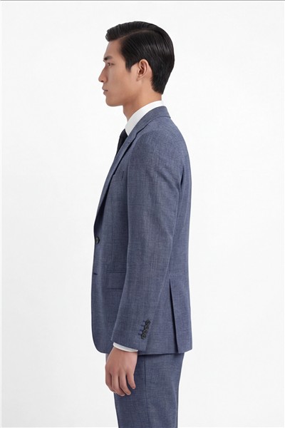 Giotelli Erkek Lacivert Dar Kesim Slim Fit Viskon Dokuma Normal Bel 6 Drop Yelekli Klasik Takım Elbise