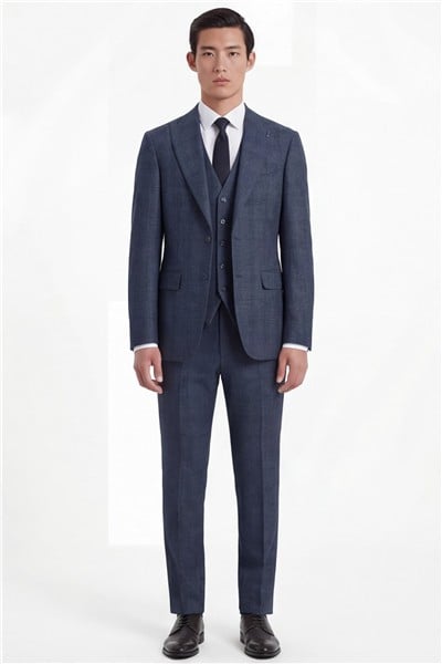 Giotelli Erkek Lacivert Dar Kesim Slim Fit Viskon Dokuma Normal Bel 10 Drop Yelekli Klasik Takım Elbise