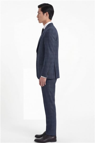 Giotelli Erkek Lacivert Dar Kesim Slim Fit Viskon Dokuma Normal Bel 10 Drop Yelekli Klasik Takım Elbise