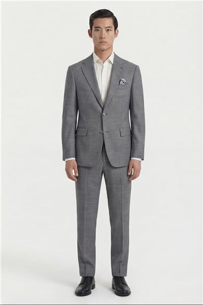 Giotelli Erkek Antrasit Dar Kesim Slim Fit Viskon Dokuma Fleto Kapaklı Cep Normal Bel 5 Drop Klasik Takım Elbise