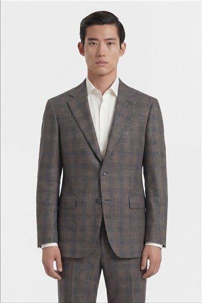 Giotelli Erkek Kahve Dar Kesim Slim Fit Viskon Fleto Kapaklı Cep Normal Bel 6 Drop Klasik Takım Elbise