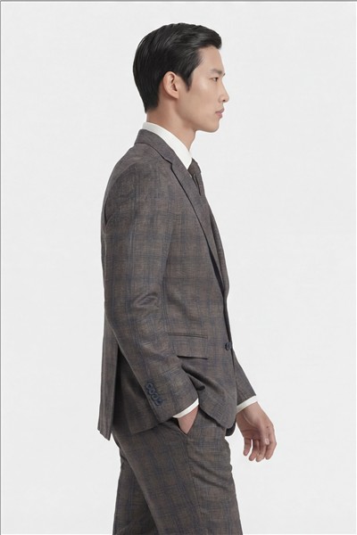 Giotelli Erkek Kahve Dar Kesim Slim Fit Viskon Fleto Kapaklı Cep Normal Bel 6 Drop Klasik Takım Elbise