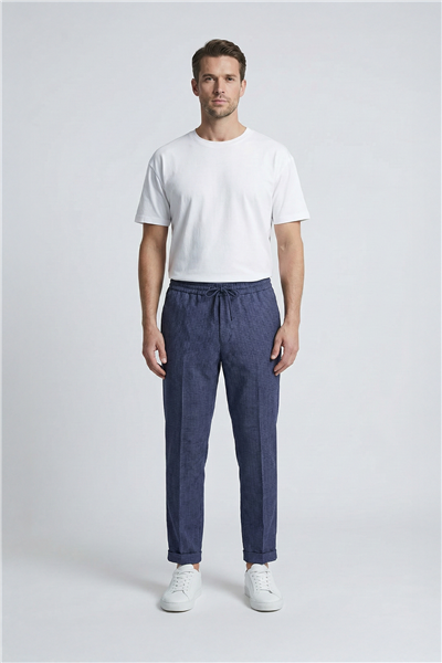 Giotelli Erkek Klasik Lacivert Yün Dokuma Kumaş Normal Bel Standart Boy Pantolon