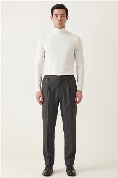 Giotelli Erkek Füme Dar Kesim Slim Fit Viskon Normal Bel 6 Drop Klasik Pantolon