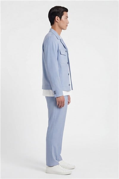 Giotelli Erkek Açık Mavi Dar Kesim Roma Kalıp Keten Karışımlı Ceket Yaka Klasik Paça Tam Astarlı  6 Drop Takım Elbise