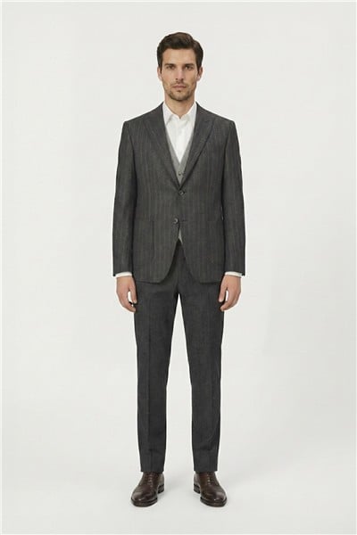 Giotelli Erkek Antrasit Roma Kalıp Çizgili Sivri Yaka 6 Drop Astarsız Standart Boy Ceket